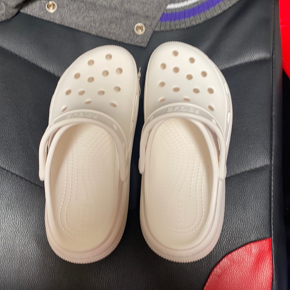 White Platform kids Crocs